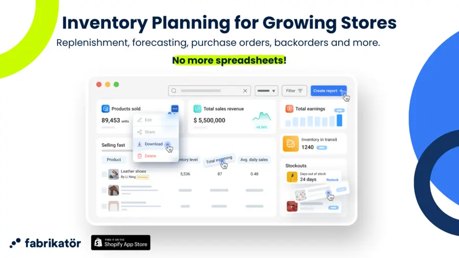 Image from Fabrikatörs website showing its valuable features for inventory planning