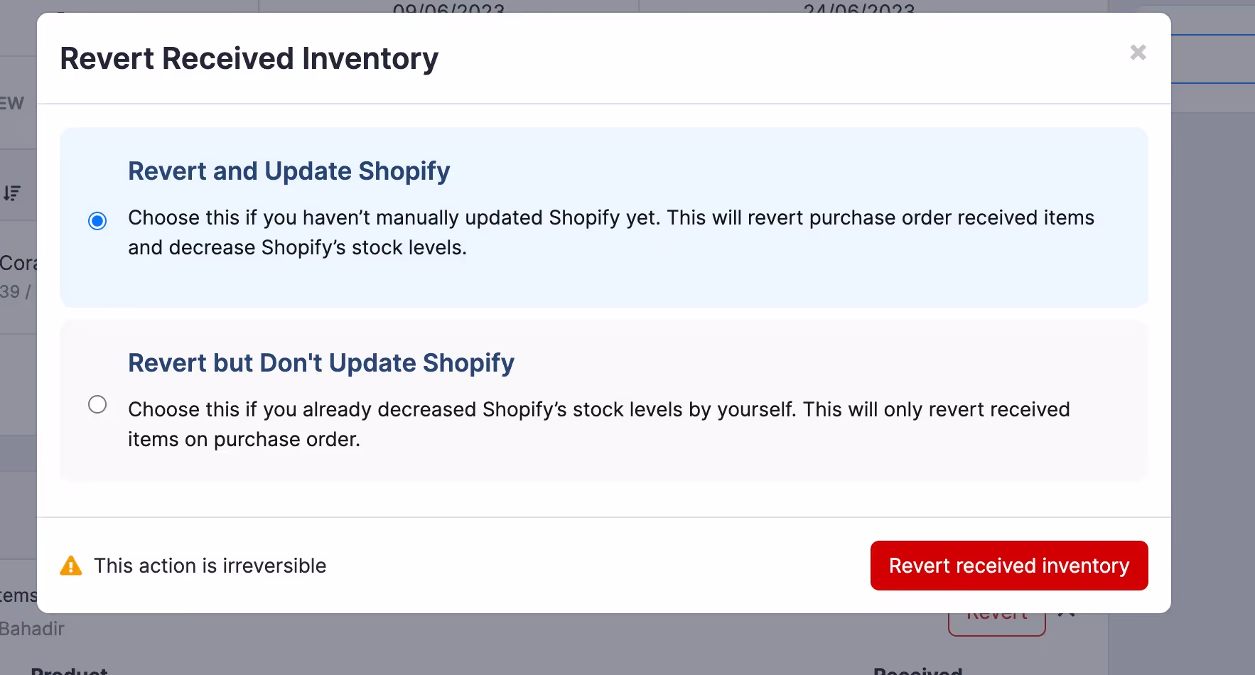 Revert Received Inventory