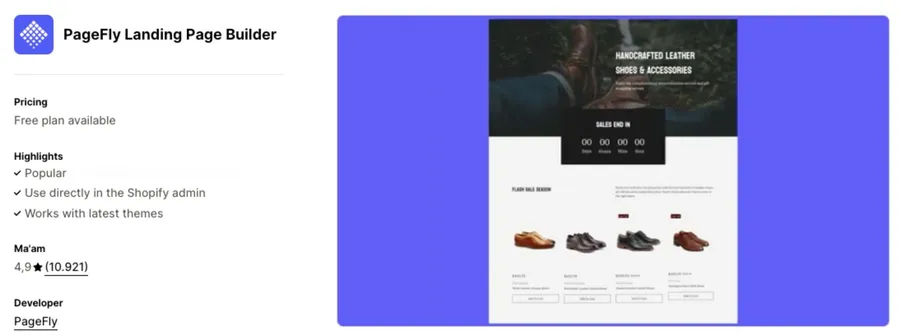 Image showing Pagefly app as one the best Shopify marketing apps for Black Friday and Cyber Monday.