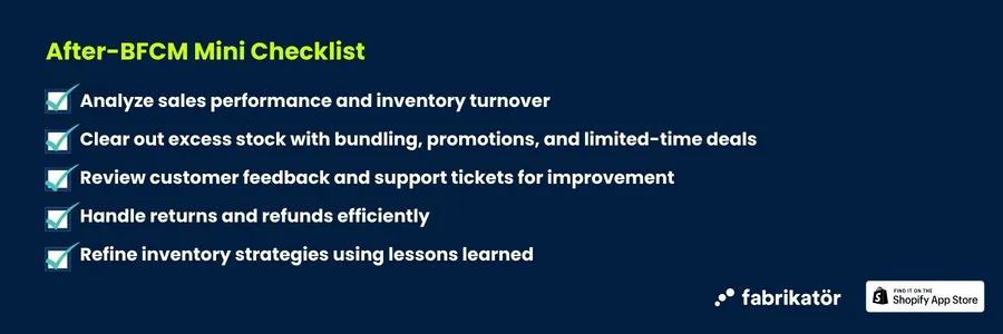 mini checklist to ensure every necessary inventory management task is handled smoothly after BFCM.