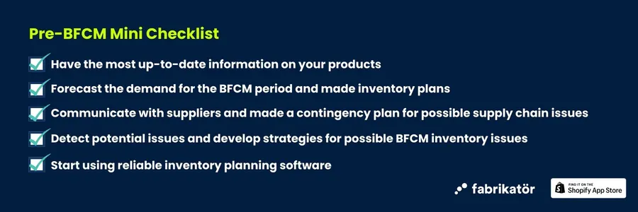 Inventory planning checklist for controlling inventory preparation before Black Friday and Cyber Monday