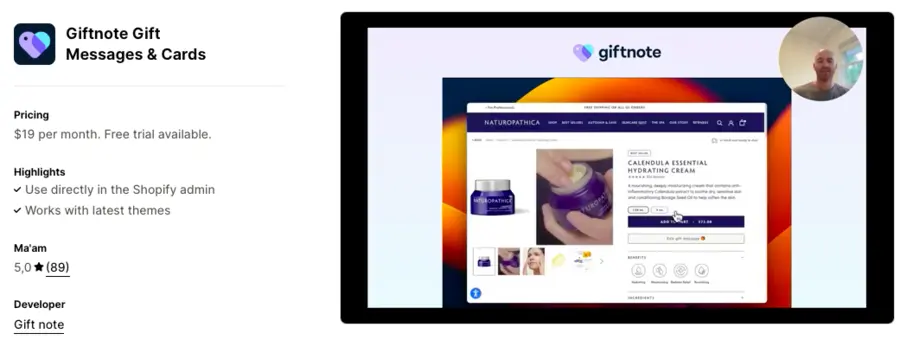 Image showing Giftnote as an efficient gift app on Shopify for Shopify Black Friday and Cyber Monday.