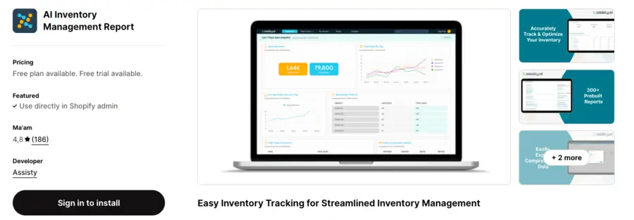 Shopify App Store look of AI Inventory Management Report .