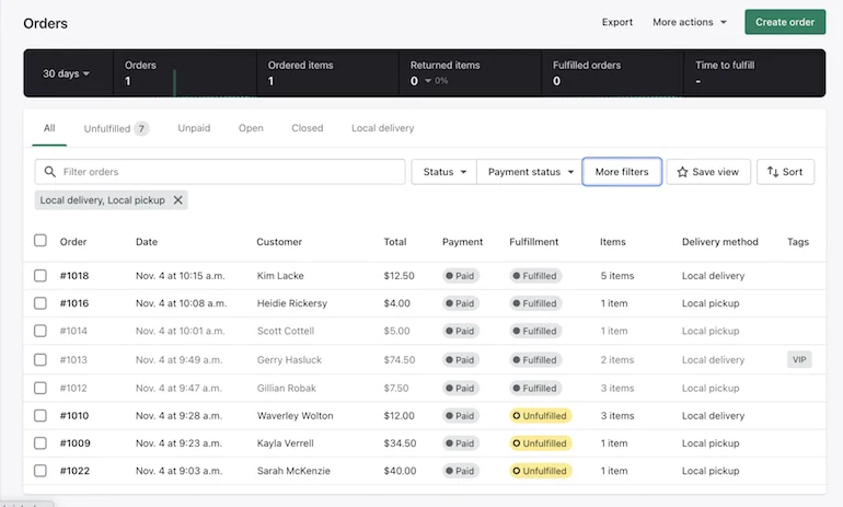 Image showing Shopify's order fulfillment page.