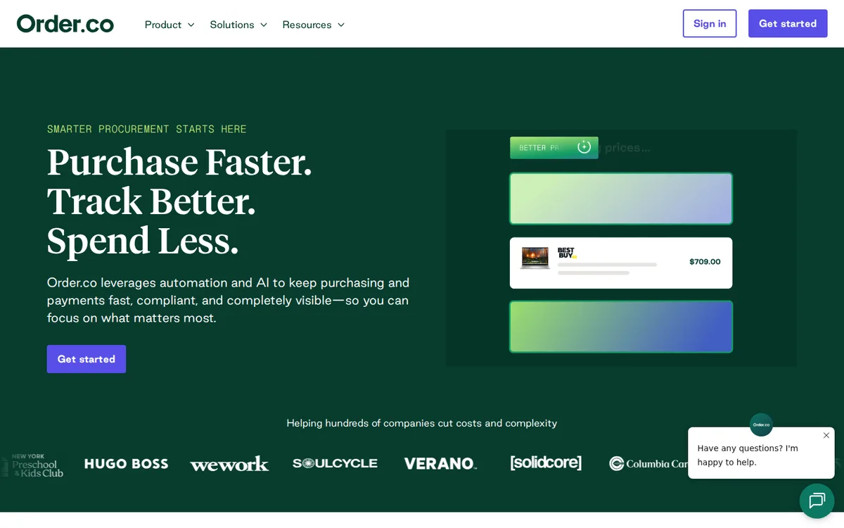 Order.co homepage screenshot