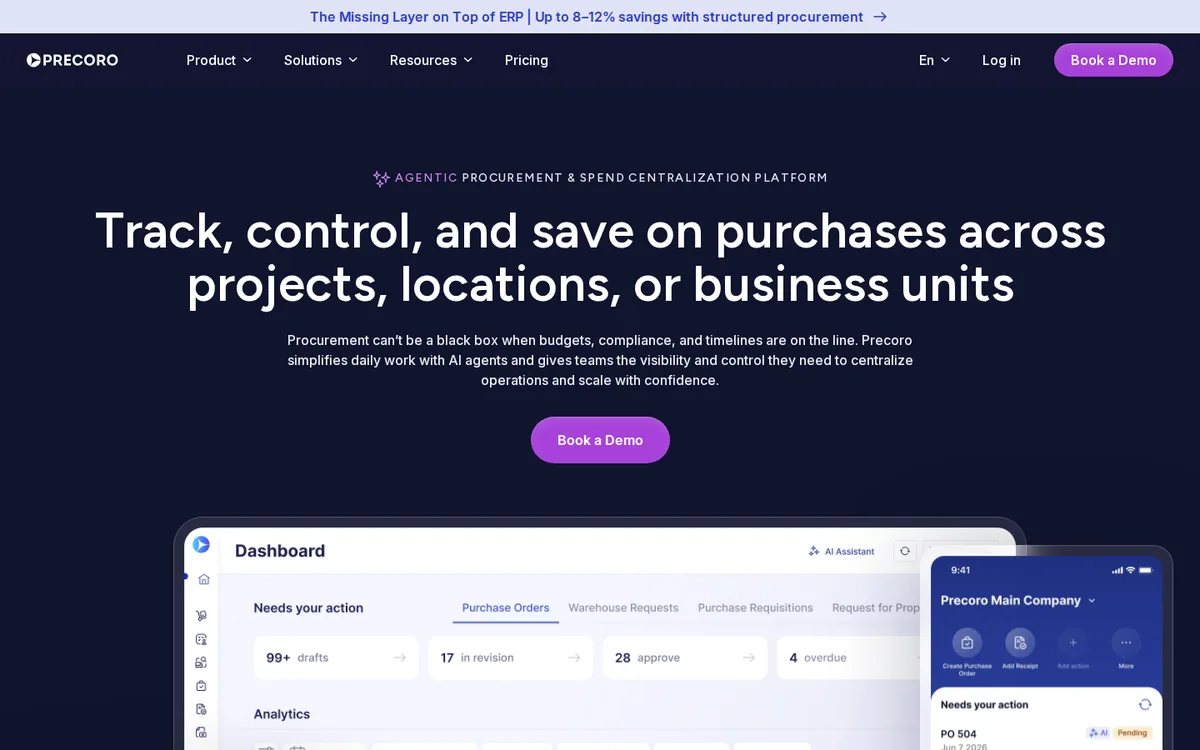 Precoro homepage screenshot