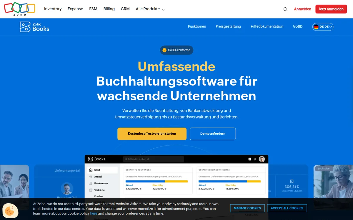 Zoho Books homepage screenshot
